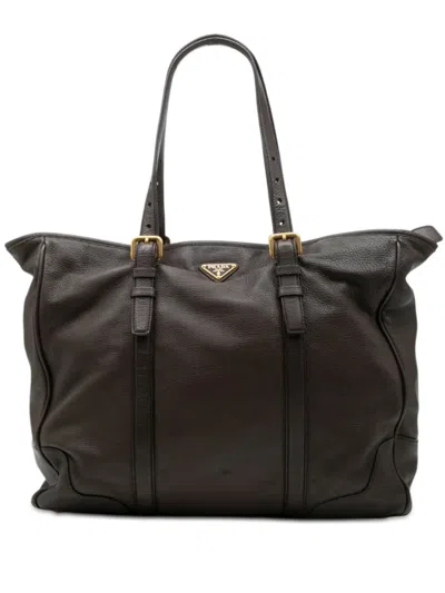 Pre-owned Prada 2013-2025 Deerskin Zip Top Tote Bag In Brown