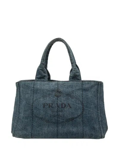 Pre-owned Prada 2013-2025 Denim Canapa Logo Satchel In Blue
