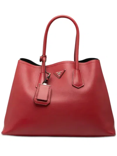 Pre-owned Prada 2013-2025 Large Saffiano Cuir Double Satchel In Red