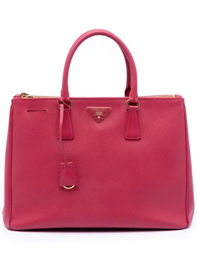 Pre-owned Prada 2013-2025 Large Saffiano Lux Galleria Double Zip Satchel In Pink