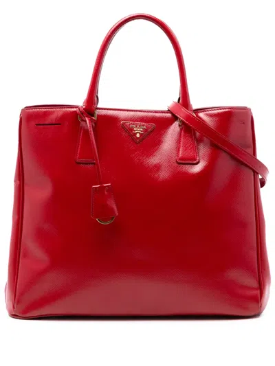 Pre-owned Prada 2013-2025 Large Saffiano Vernice Galleria Satchel In Red