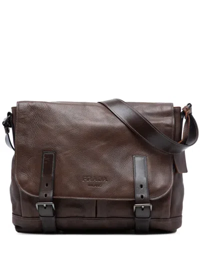 Pre-owned Prada 2013-2025 Leather Buckle Messenger Bag Crossbody Bag In Brown