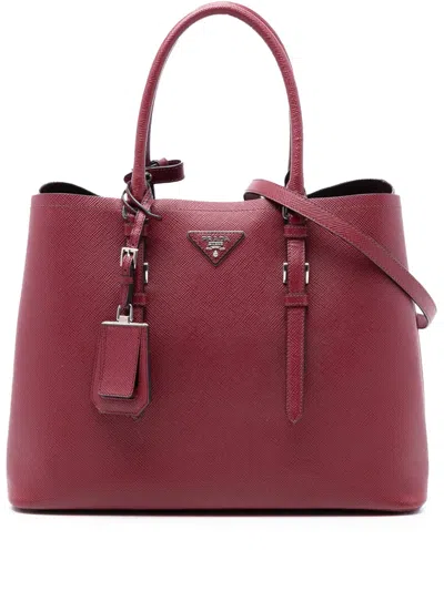 Pre-owned Prada 2013-2025 Medium Saffiano Cuir Double Handle Satchel In Red