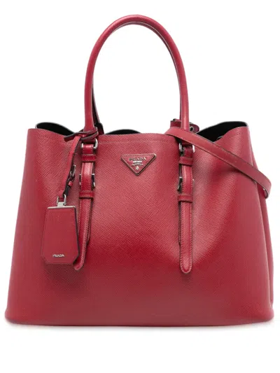 Pre-owned Prada 2013-2025 Medium Saffiano Cuir Double Handle Satchel In Red