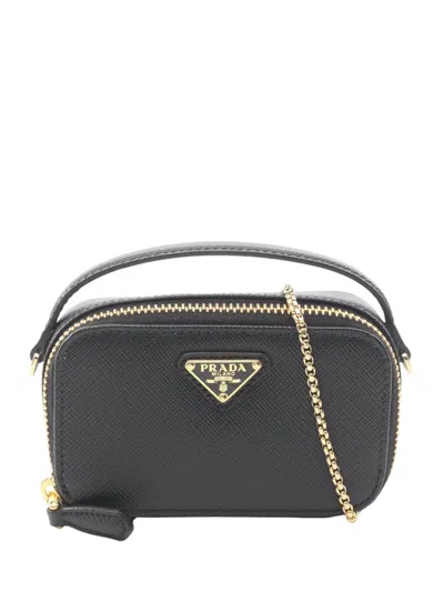 Pre-owned Prada 2013-2025 Mini Saffiano Pouch Satchel In Black