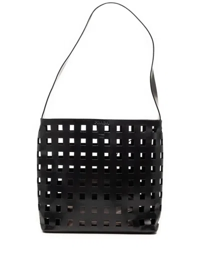 Pre-owned Prada 2013-2025 Perforated Leather Shoulder Bag In Black
