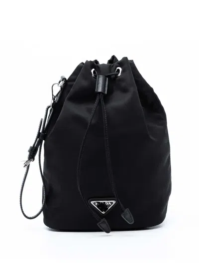 Pre-owned Prada 2013-2025 Re Nylon Drawstring Pouch In Black
