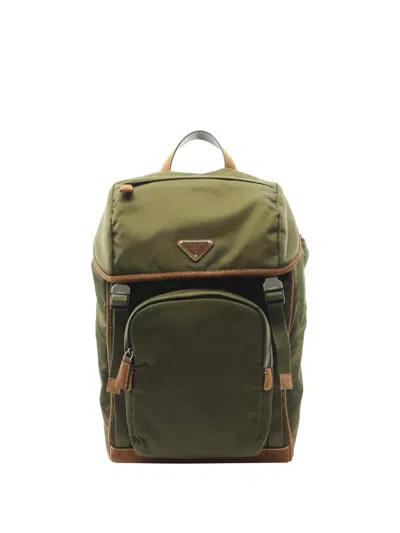 Pre-owned Prada 2013-2025 Re-nylon Drawstring Backpack In Brown