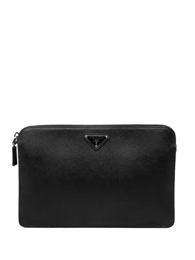 Pre-owned Prada 2013-2025 Saffiano Clutch Bag In Black