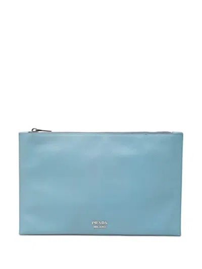 Pre-owned Prada 2013-2025 Saffiano Clutch Bag In Blue