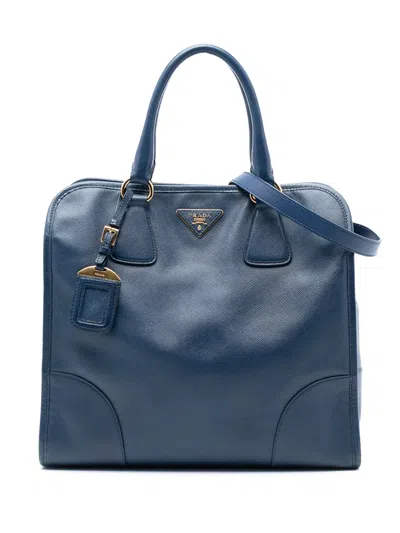 Pre-owned Prada 2013-2025 Saffiano Lux Shopping Tote Satchel In Blue
