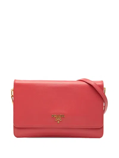 Pre-owned Prada 2013-2025 Saffiano Lux Wallet On Chain Crossbody Bag In Pink
