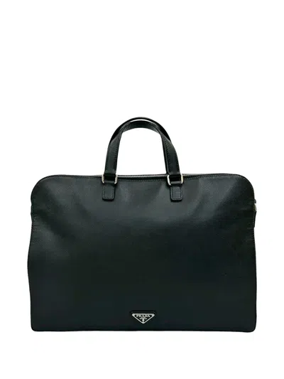 Pre-owned Prada 2013-2025 Saffiano Portfolio Travel Briefcase Business Bag In Black