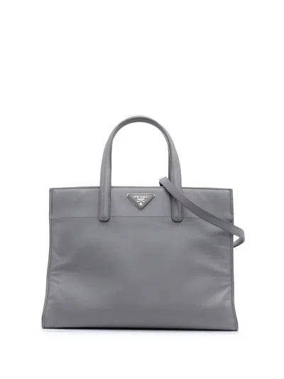 Pre-owned Prada 2013-2025 Saffiano Soft Triple Pocket Tote Satchel In Gray