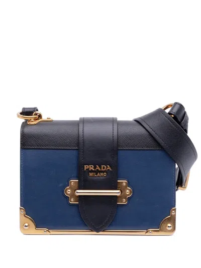 Pre-owned Prada 2013-2025 Saffiano Trimmed City Calf Cahier Crossbody Bag In Black
