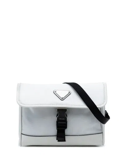 Pre-owned Prada 2013-2025 Saffiano Trimmed Re Nylon Smartphone Case Crossbody Bag In White
