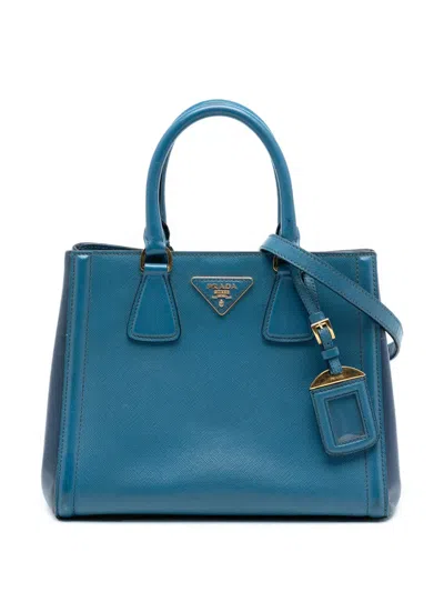 Pre-owned Prada 2013-2025 Small Bicolor Saffiano Lux Galleria Satchel In Blue