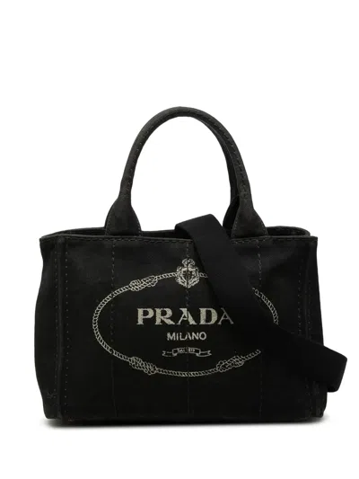Pre-owned Prada 2013-2025 Small Canvas Canapa Logo Satchel In Black