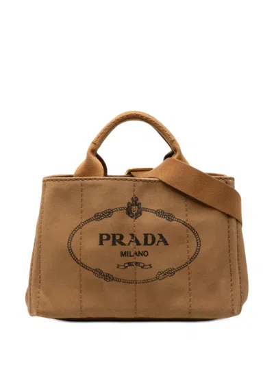 Pre-owned Prada 2013-2025 Small Canvas Canapa Logo Satchel In Brown