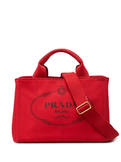 Pre-owned Prada 2013-2025 Small Canvas Canapa Logo Satchel In Red