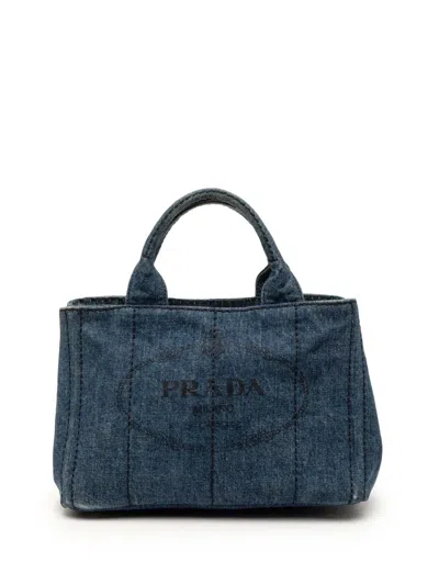 Pre-owned Prada 2013-2025 Small Denim Canapa Logo Satchel In Blue