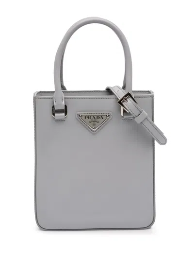 Pre-owned Prada 2013-2025 Small Leather Brushed Tote Satchel In Gray