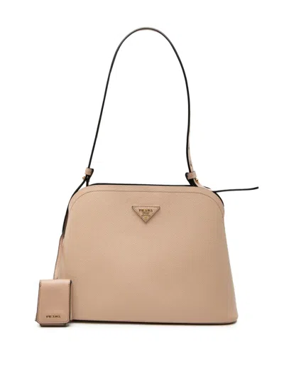 Pre-owned Prada 2013-2025 Small Saffiano Cuir Matinee Satchel In Brown