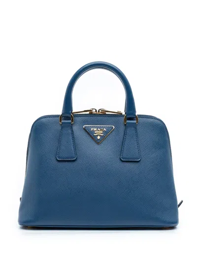 Pre-owned Prada 2013-2025 Small Saffiano Lux Promenade Satchel In Blue