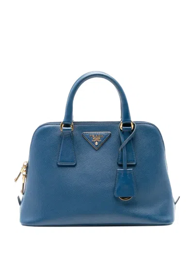 Pre-owned Prada 2013-2025 Small Saffiano Lux Promenade Satchel In Blue