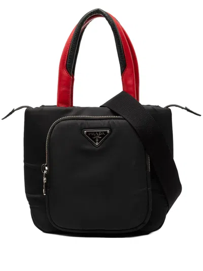 Pre-owned Prada 2013-2025 Small Tessuto Pocket Top Handle Cargo Bag Satchel In Black