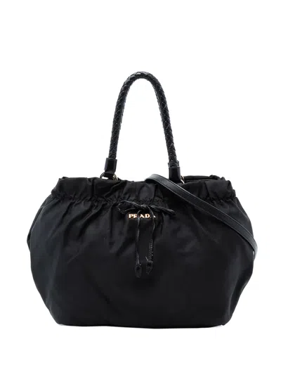 Pre-owned Prada 2013-2025 Tessuto Bow Satchel In Black