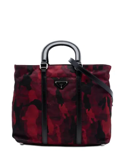 Pre-owned Prada 2013-2025 Tessuto Camouflage Satchel In Red