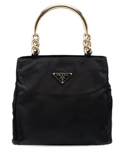Pre-owned Prada 2013-2025 Tessuto Metal Handle Bag Tote Bag In Black