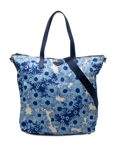 Pre-owned Prada 2013-2025 Tessuto Stampato Satchel In Blue