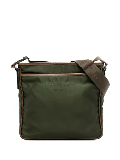 Pre-owned Prada 2013-2025 Tessuto Zip Top Crossbody Bag In Green