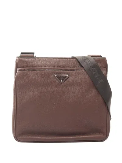 Pre-owned Prada 2013-2025 Vitello City Zip Top Crossbody Bag In Brown