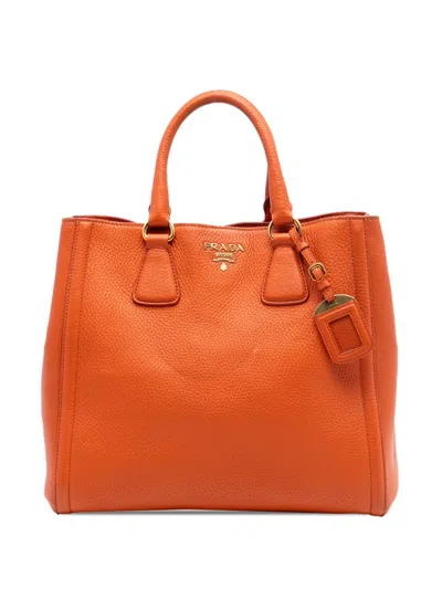 Pre-owned Prada 2013-2025 Vitello Daino Open Convertible Tote Satchel In Orange