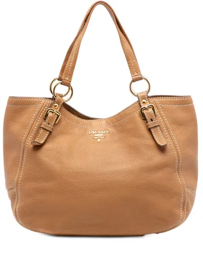 Pre-owned Prada 2013-2025 Vitello Daino Shoulder Bag In Brown