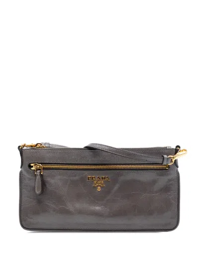 Pre-owned Prada 2013-2025 Vitello Shine Crossbody Bag In Gray