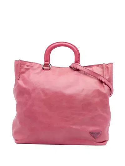 Pre-owned Prada 2013-2025 Vitello Shine Open Convertible Tote Satchel In Pink