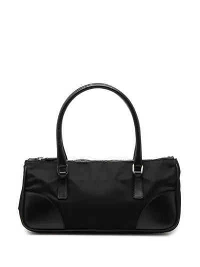 Pre-owned Prada 2013-2025 Vitello Trimmed Tessuto Handbag In Black
