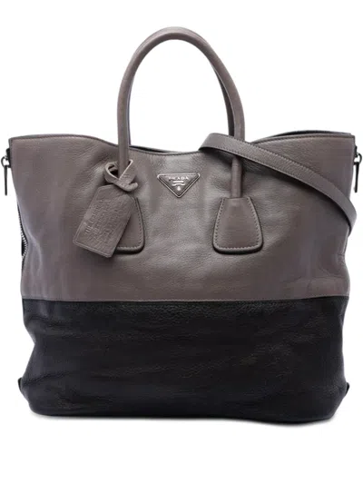 Pre-owned Prada 2013-2026 Bicolor Cervo Deerskin Side Zip Convertible Tote Satchel In Gray