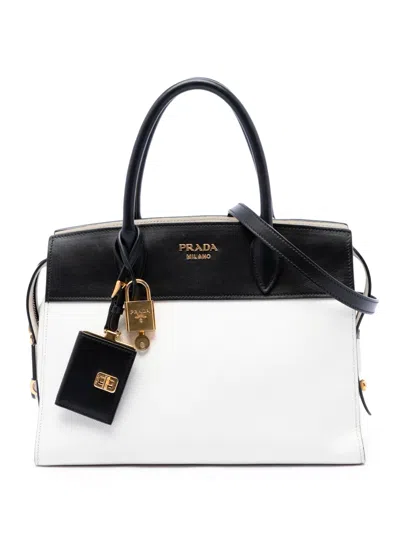 Pre-owned Prada 2013-2026 Bicolor Saffiano And City Calf Esplanade Satchel In Black