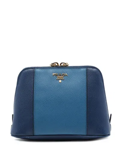 Pre-owned Prada 2013-2026 Bicolor Saffiano Dome Clutch Bag In Blue