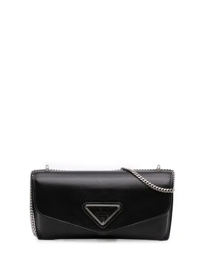 Pre-owned Prada 2013-2026 Calfskin Envelope Clutch With Chain Crossbody Bag In Black