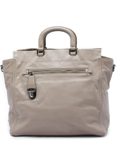 Pre-owned Prada 2013-2026 Calfskin Front Pocket Satchel In Neutrals