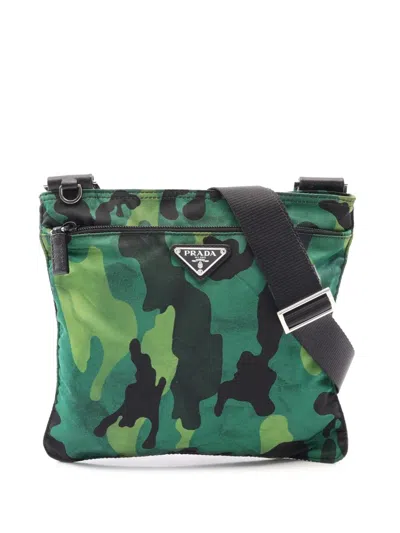 Pre-owned Prada 2013-2026 Camouflage Tessuto Crossbody Bag In Green