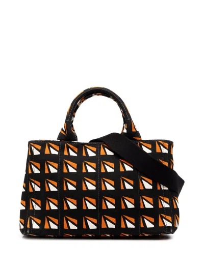 Pre-owned Prada 2013-2026 Canapa Canvas Satchel In Orange