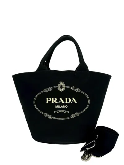 Pre-owned Prada 2013-2026 Canapa Convertible Shopping Satchel In Black
