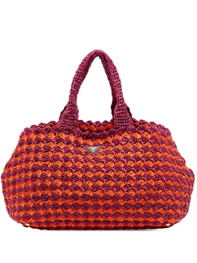 Pre-owned Prada 2013-2026 Canapa Raffia Tote Bag In Orange